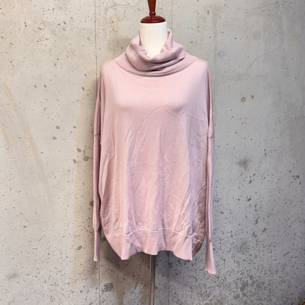 Celtic & Co Cowl Neck Sweater Womens L Pink Extrafine Wool Oversized Minimalist